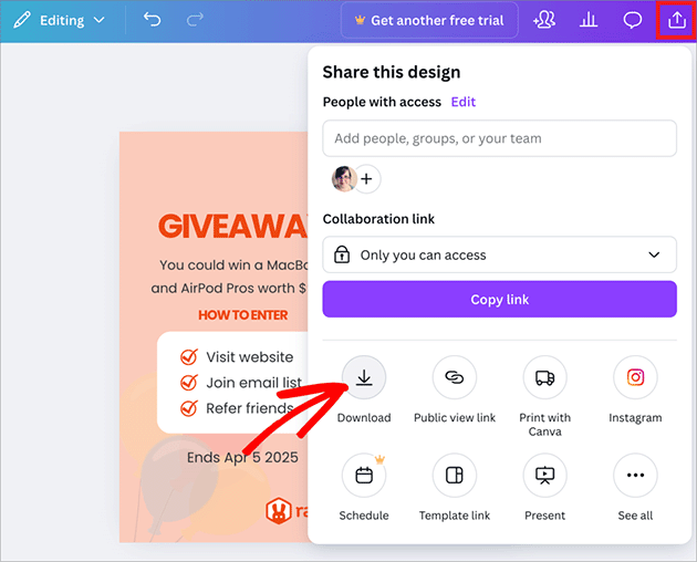 Downloading a design in Canva