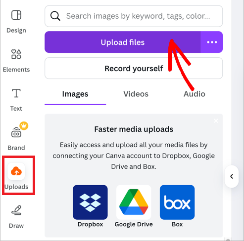 Uploading files in Canva