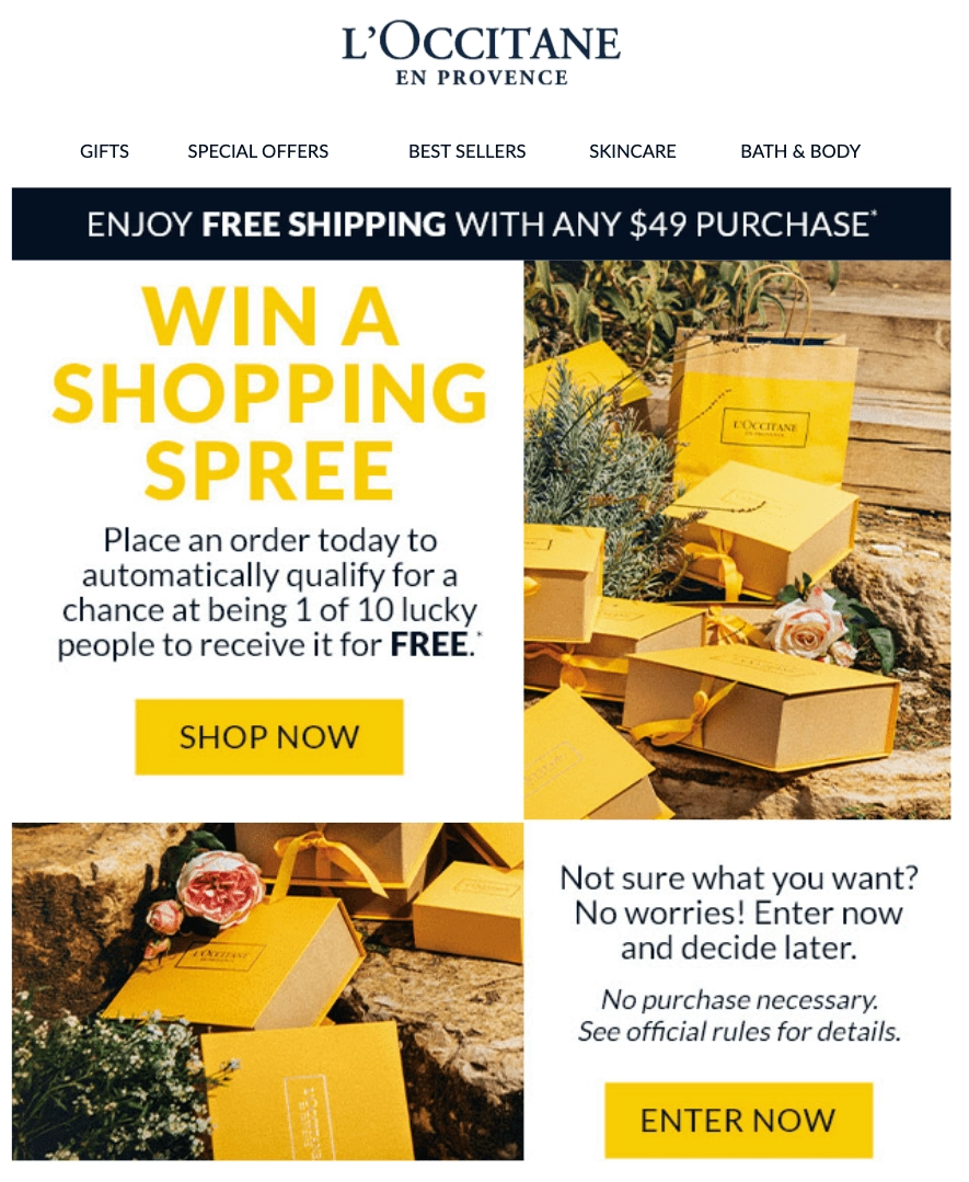 L'Occitane giveaway email example