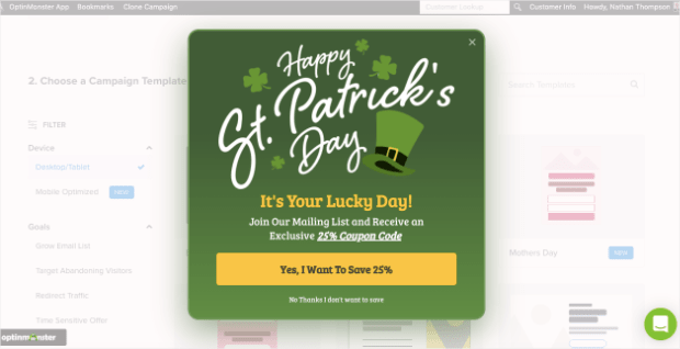 St Patrick's Day marketing ideas: popup discount