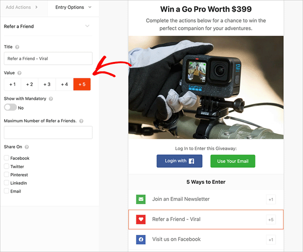 Custom entry point values assigned in RafflePress giveaway builder