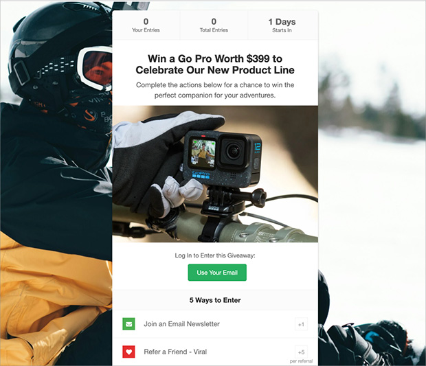 Example of a distraction-free giveaway landing page layout