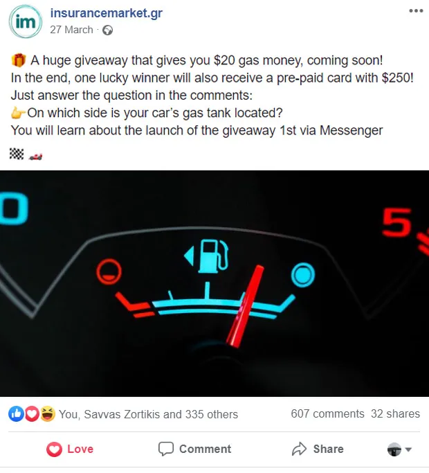 Insurance Market chatbot promoting a daily giveaway with referral bonuses