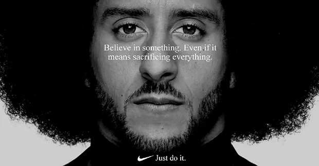 Nike campaign image featuring Colin Kaepernick as an example of brand activism.