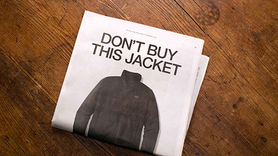 Patagonia's 'Don't Buy This Jacket' ad as an example of values-driven branding.