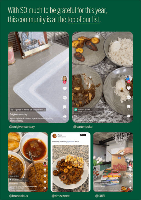 Thanksgiving email from Adùn highlighting customer photos and gratitude message