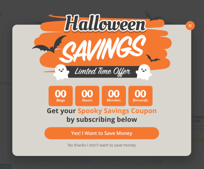 Halloween countdown timer graphic with bats and pumpkins.