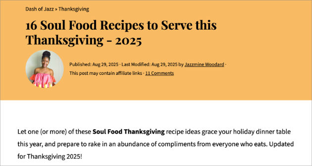 Blog post showing Thanksgiving recipe roundup