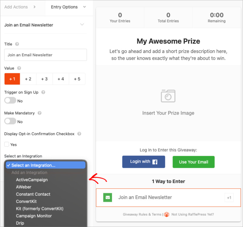 email-list-editable-giveaway-template - RafflePress RafflePress Email List editable giveaway template with newsletter signup action