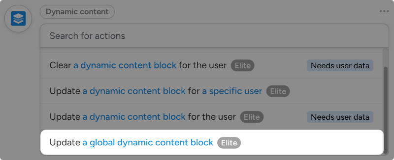 Choosing Update a global dynamic content block