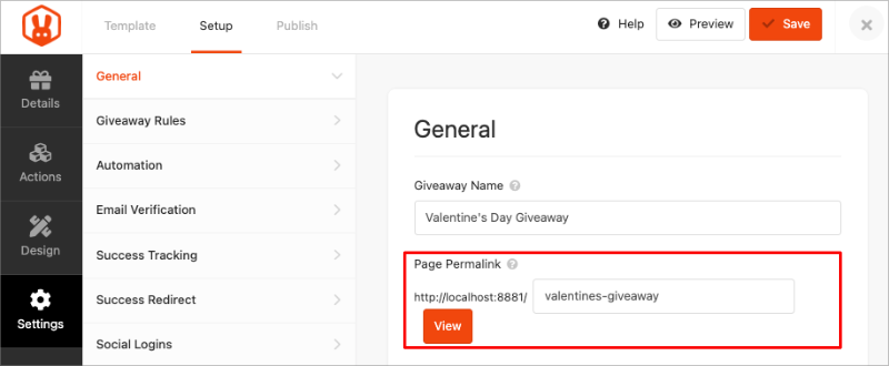 Setting a custom landing page URL for a giveaway calendar promotion