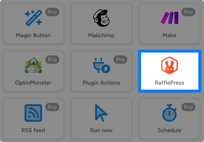 Selecting RafflePress integration