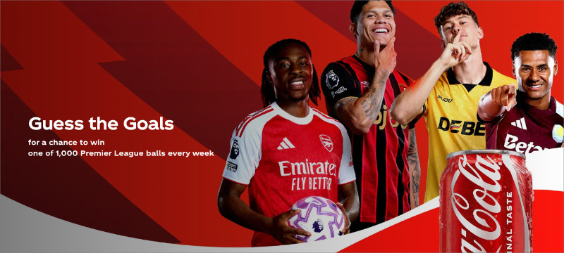 Coca-Cola Guess the Goals Premier League prediction contest landing page.