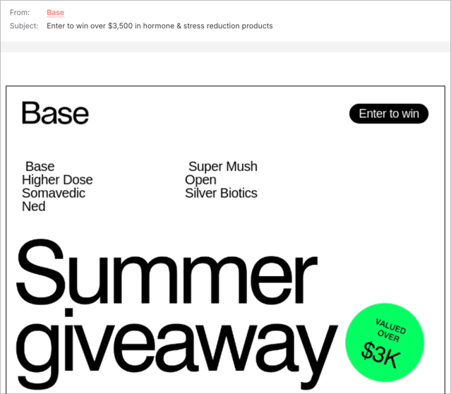 Giveaway email subject line example emphasizing a high-value prize to increase opens