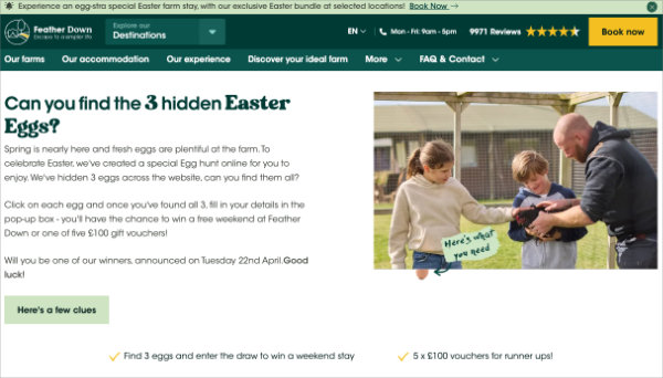 A digital Easter egg hunt on a business website to increase user engagement and page views.