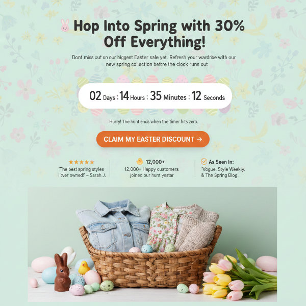 Example of an Easter-themed landing page designed to convert holiday traffic into sales.
