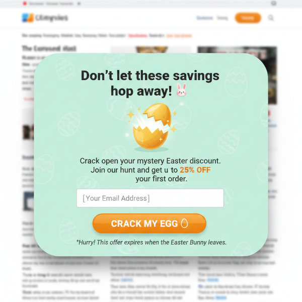 An Easter-themed website popup offering a discount code to capture leads.