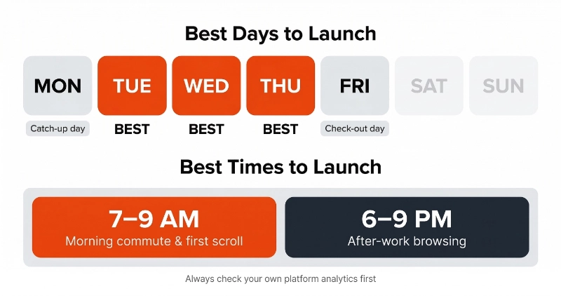 Best days and times to run a giveaway, showing mid-week morning and evening launch windows