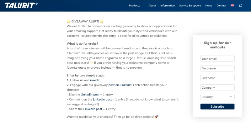 LinkedIn B2B giveaway showing follow and share to enter actions