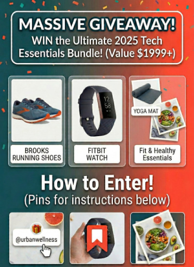 Vertical Pinterest giveaway pin with prize information and entry deadline overlay