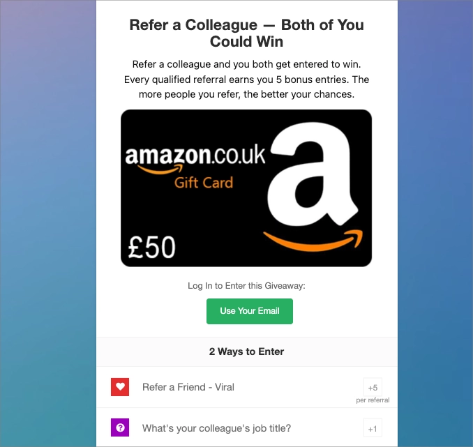 RafflePress refer-a-colleague B2B giveaway with referral entry action