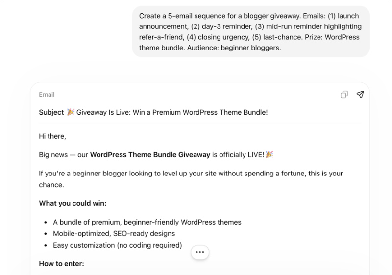 ai-generated-giveaway-email-sequence - RafflePress Generating an email sequence for your giveaway using ai chatbots