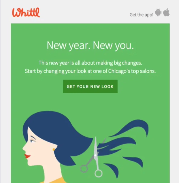 An email newsletter from a Chicago salon advertising new year