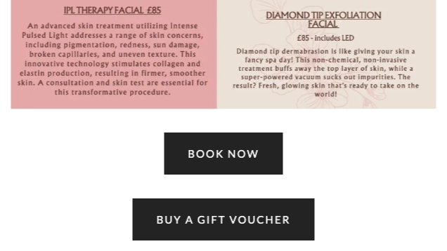 Hair salon website with a clear book now button